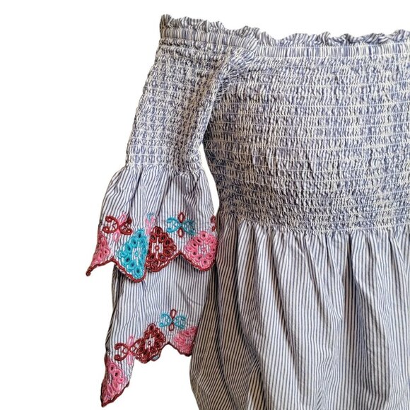 Ann Taylor Petite Off-the-Shoulder Blouse – Smocked Bodice & Embroidered Sleeve - Picture 4 of 8